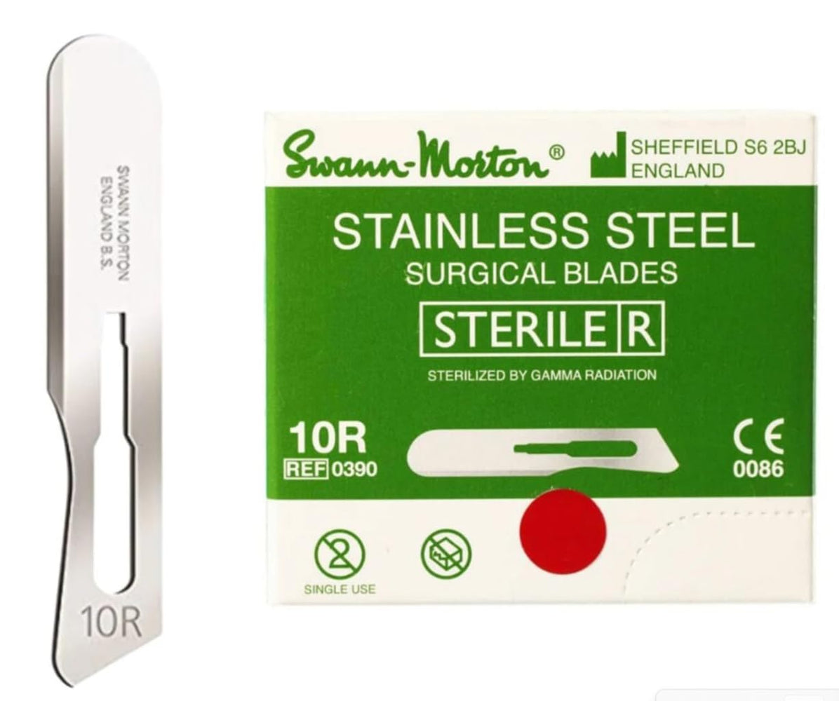 Swann-Morton #10R Sterile Surgical Blades, Stainless Steel [Individually Packed, Box of 100]