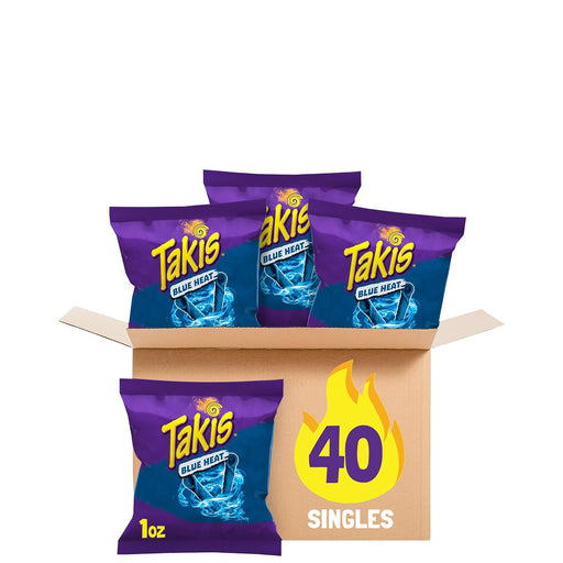 Takis Blue Heat 40 pc / 1 oz Multipack, Hot Chili Pepper Flavored Extreme Spicy Rolled Tortilla Chips